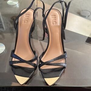 INC International Concepts Black Pointed Toe Strappy Slingback Heels